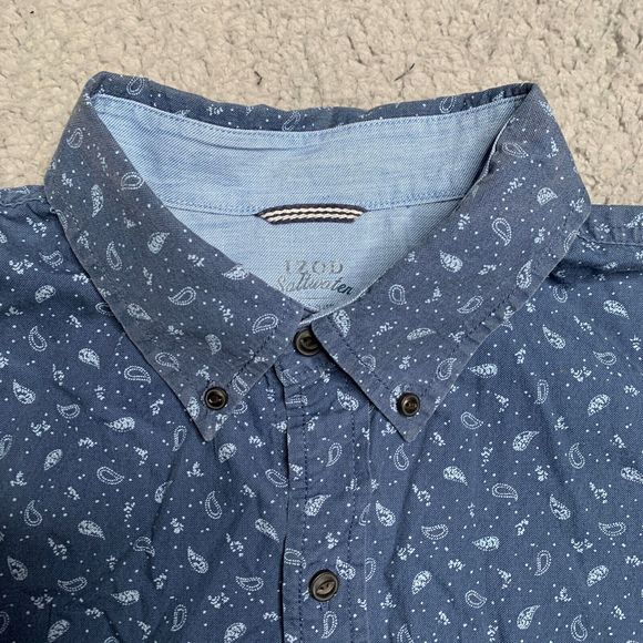Izod Saltwater Men's Paisley Shirt L Floral Blue Button Down Short Sleeve Hawaii - Picture 3 of 8